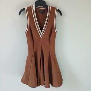 Zara Women's Size XS Sleeveless Fit and Flare Mini Stripe Dress Pleated Brown